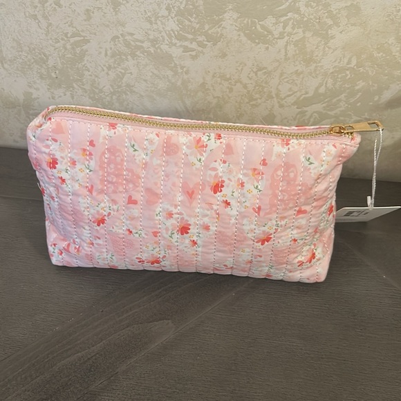 Pink and Red Quilted Cosmetic Bag with Gold Zipper - Picture 3 of 3
